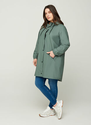 Hooded raincoat with taped seams, Balsam Green, Model image number 2