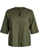 Cotton blouse with embroidered details and 3/4 sleeves, Green, Packshot image number 0