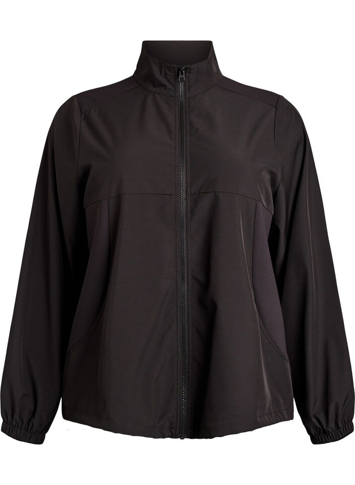 Sporty lightweight jacket with a high neck and pockets, Black, Packshot image number 0