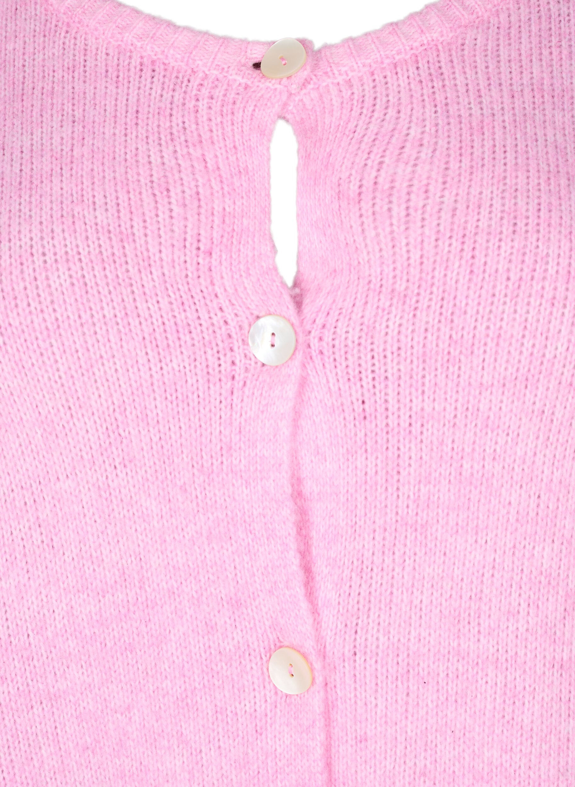 Zizzifashion Knitted cardigan with wool and buttons, Begonia Pink Mel., Packshot image number 2