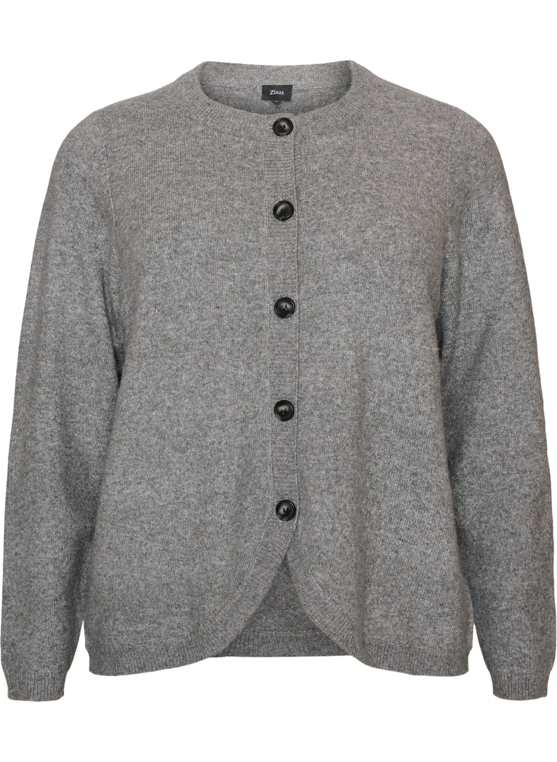ZizzifashionCardigan with buttons and a rounded front, Grey, Packshot image number 0