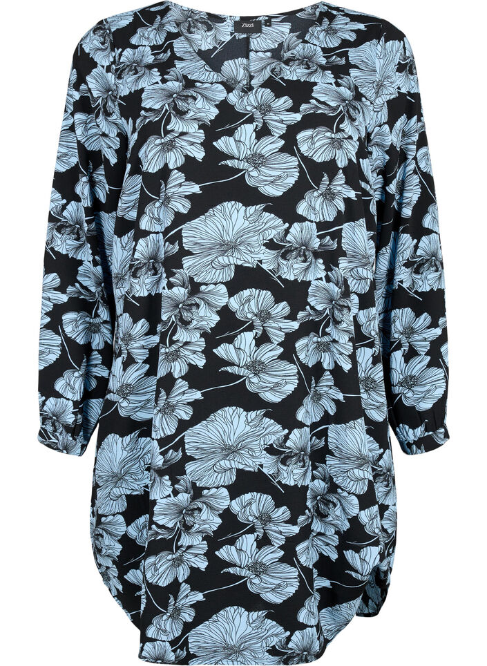 V-neck dress with print, Black B. Flower AOP, Packshot image number 0