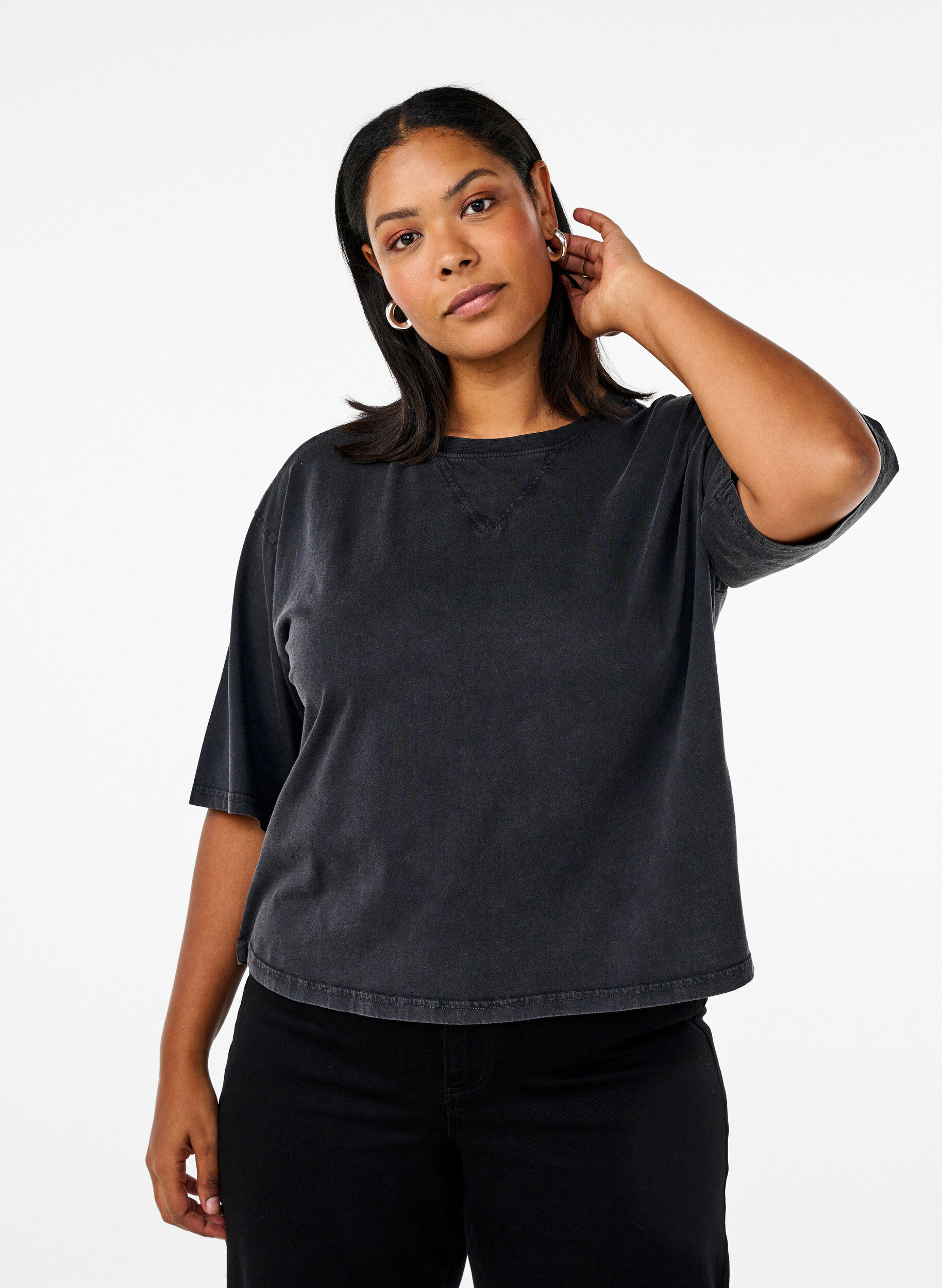 Boxy T-shirt in organic cotton, Grey, Model