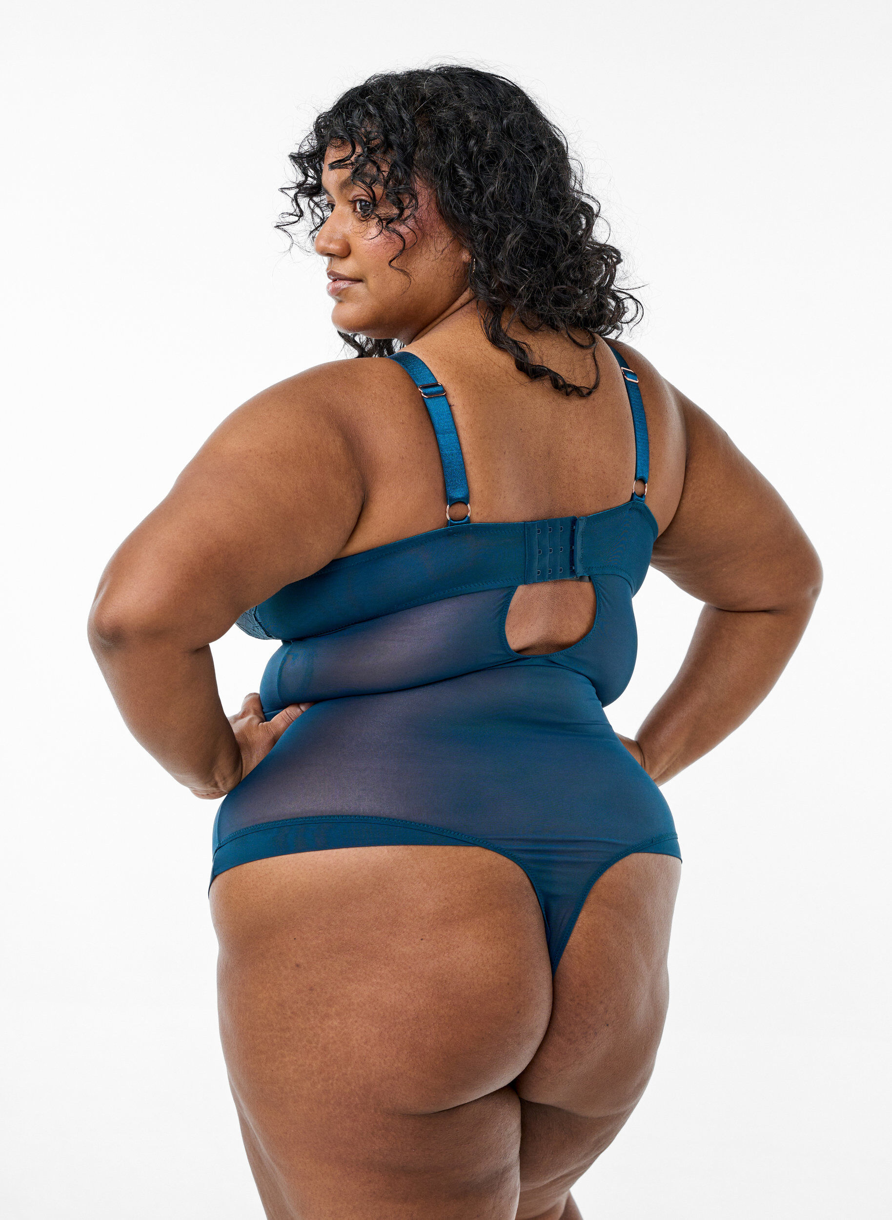 Zizzifashion Lace and mesh bodystocking, Blue, Model image number 1