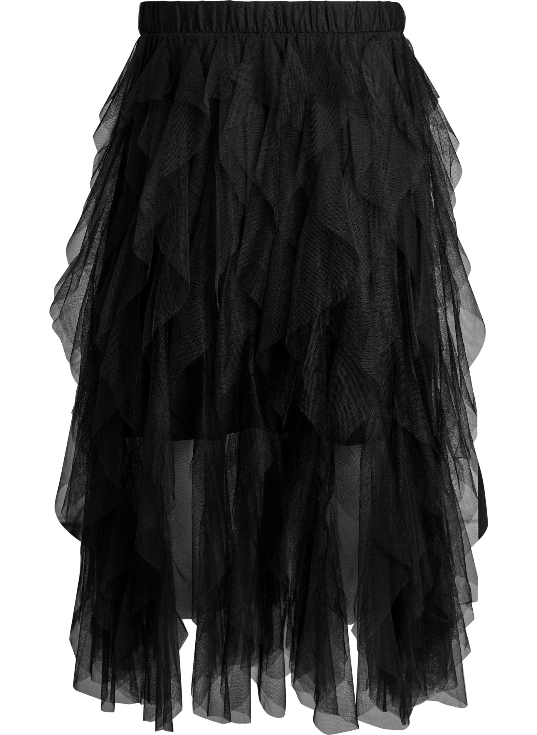 ZizzifashionMidi tulle skirt with elastic waistband, Black, Packshot image number 1