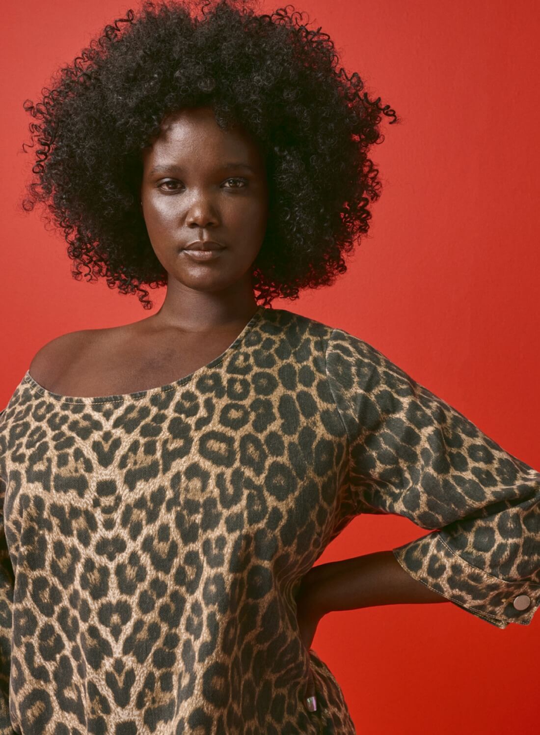 Zizzifashion Denim dress with leopard print, , Model