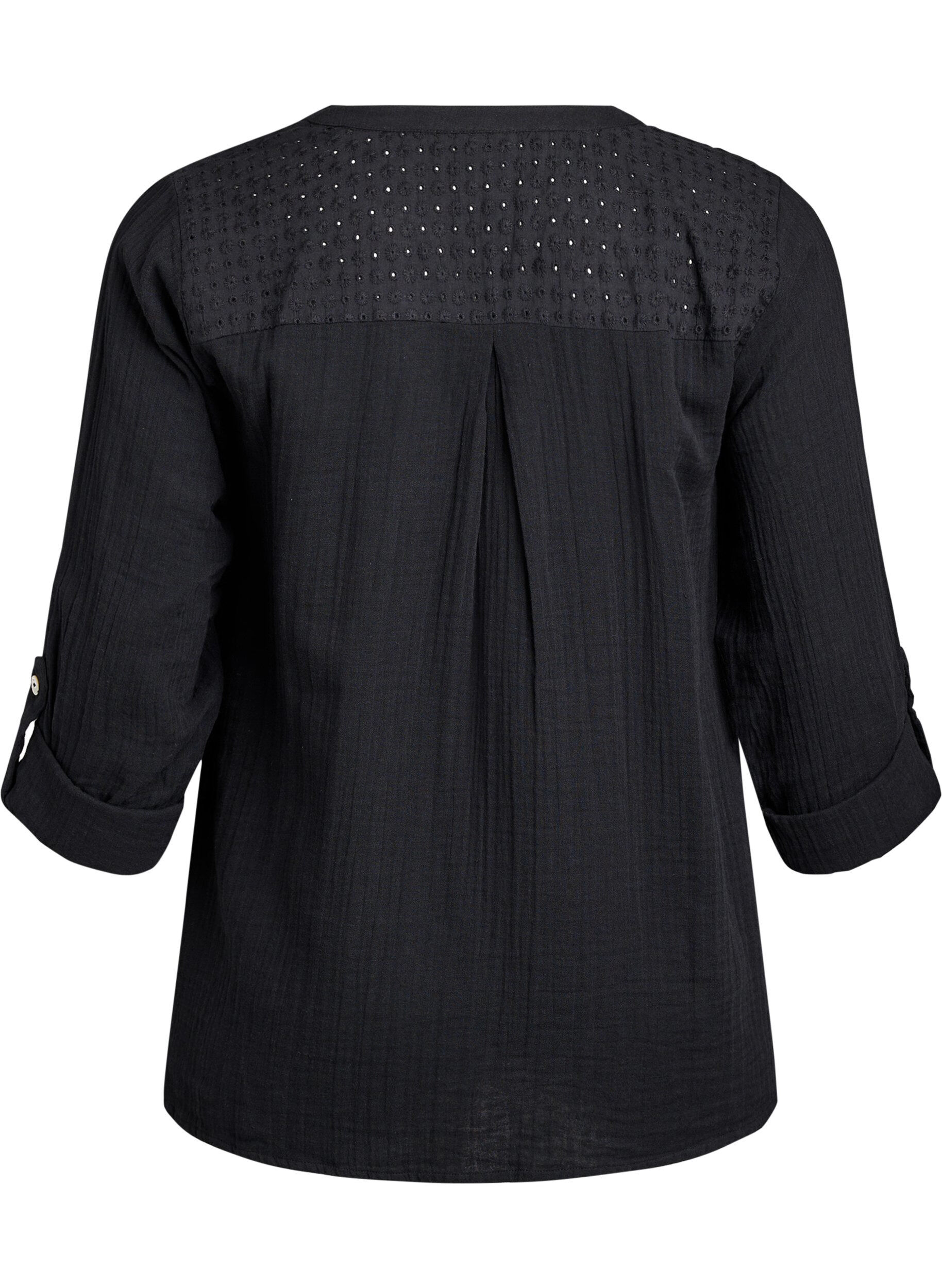 ZizzifashionBlouse in cotton muslin with broderie anglaise, Black, Packshot image number 1