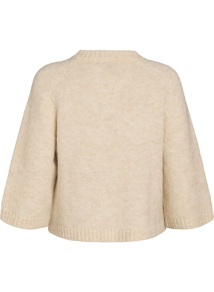 Wool blend cardigan with 3/4 sleeves, Beige, Packshot image number 1