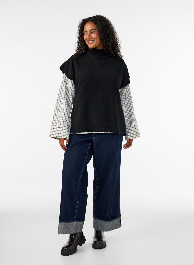 Knitted vest with turtleneck, Black, Model image number 1