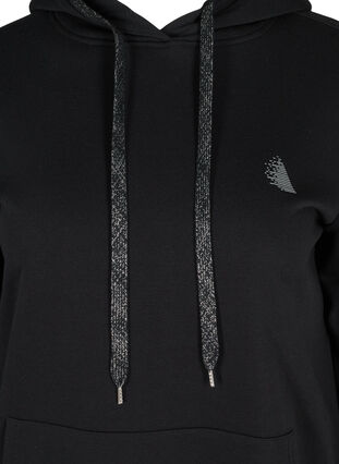 Long sweatshirt with hood and large pocket, Black, Packshot image number 2