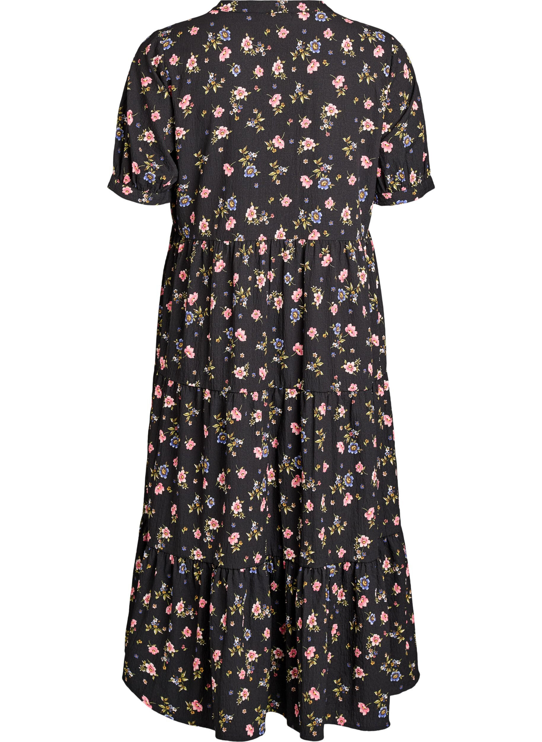 Zizzifashion Ankle-length dress with short sleeves and tiered ruffles, Black, Packshot image number 1