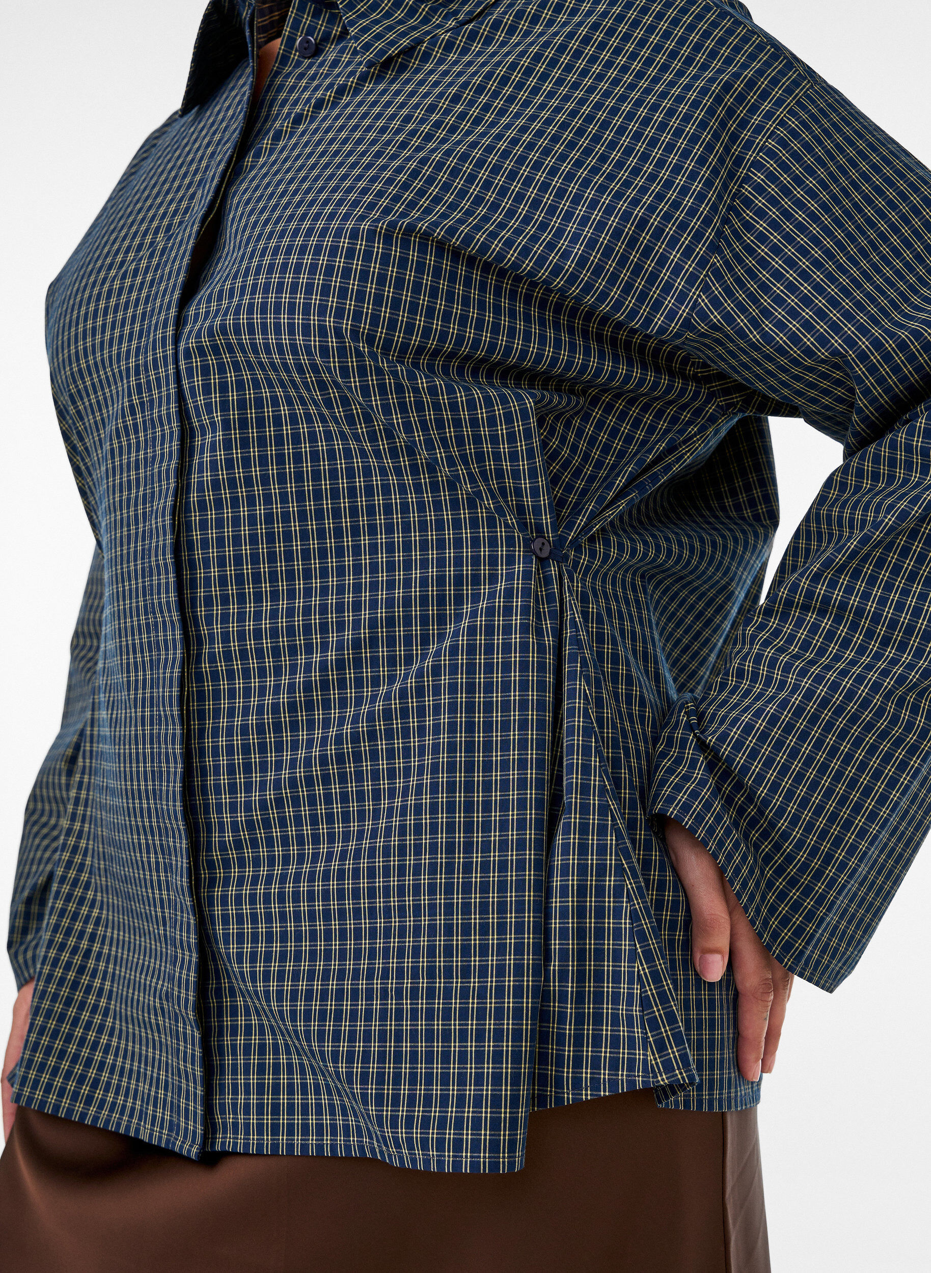 ZizzifashionCotton shirt with a checked pattern and concealed button fastening, Blue, Model image number 3