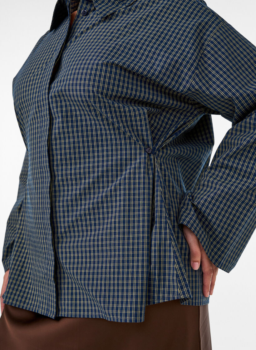 Cotton shirt with a checked pattern and concealed button fastening, Blue, Model image number 3
