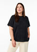 Blouse with short sleeves and a wavy texture, Black, Model image number 0