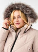 Long winter coat with hook fastenings and a faux fur collar, Beige, Model image number 4