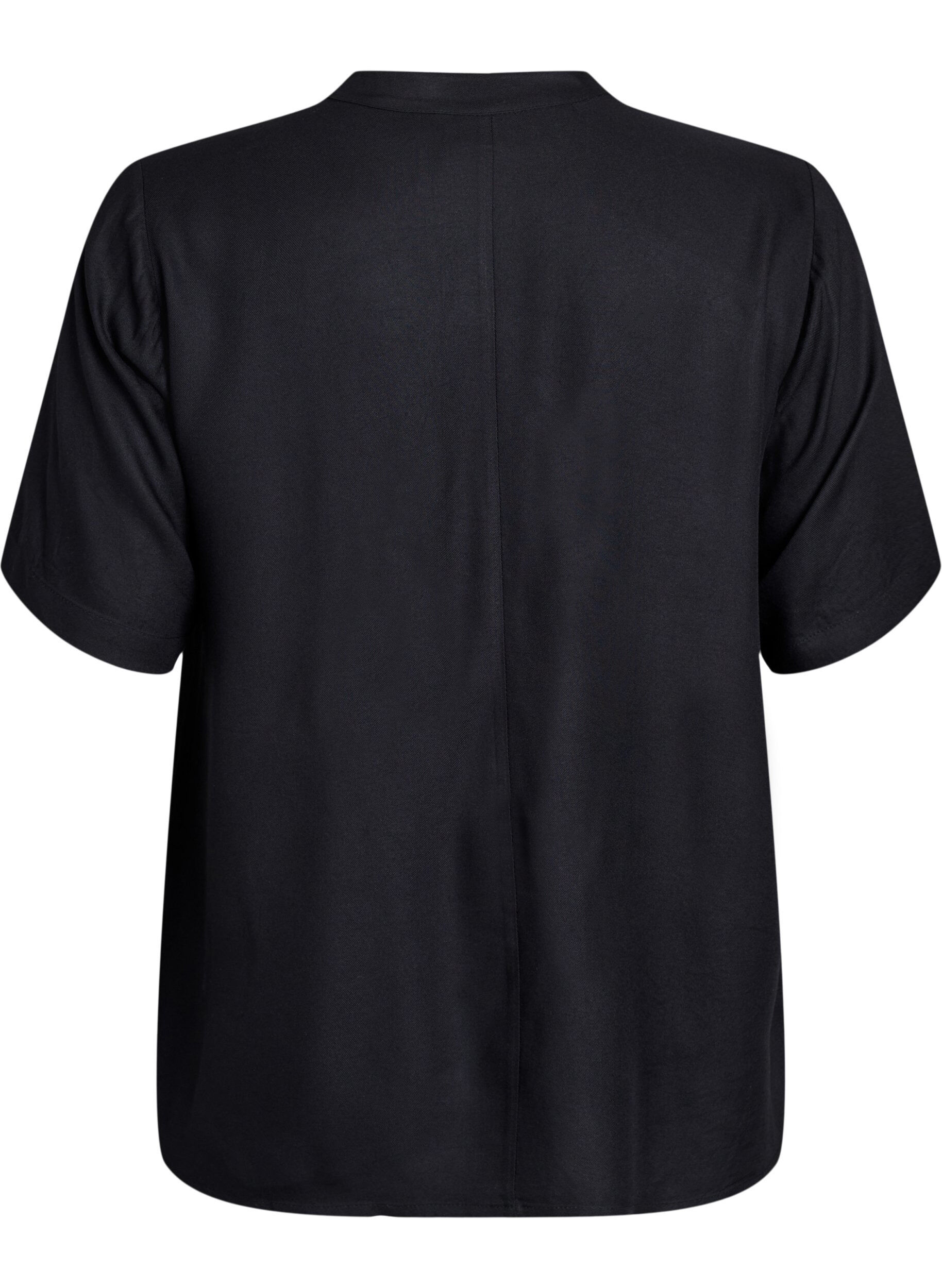 Zizzifashion Short-sleeved blouse with diagonal button fastening, Black, Packshot image number 1