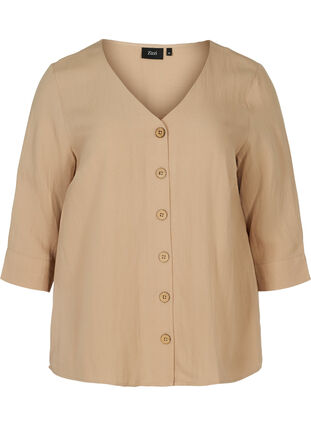 Viscose blouse with buttons and v-neck, Light Taupe , Packshot image number 0