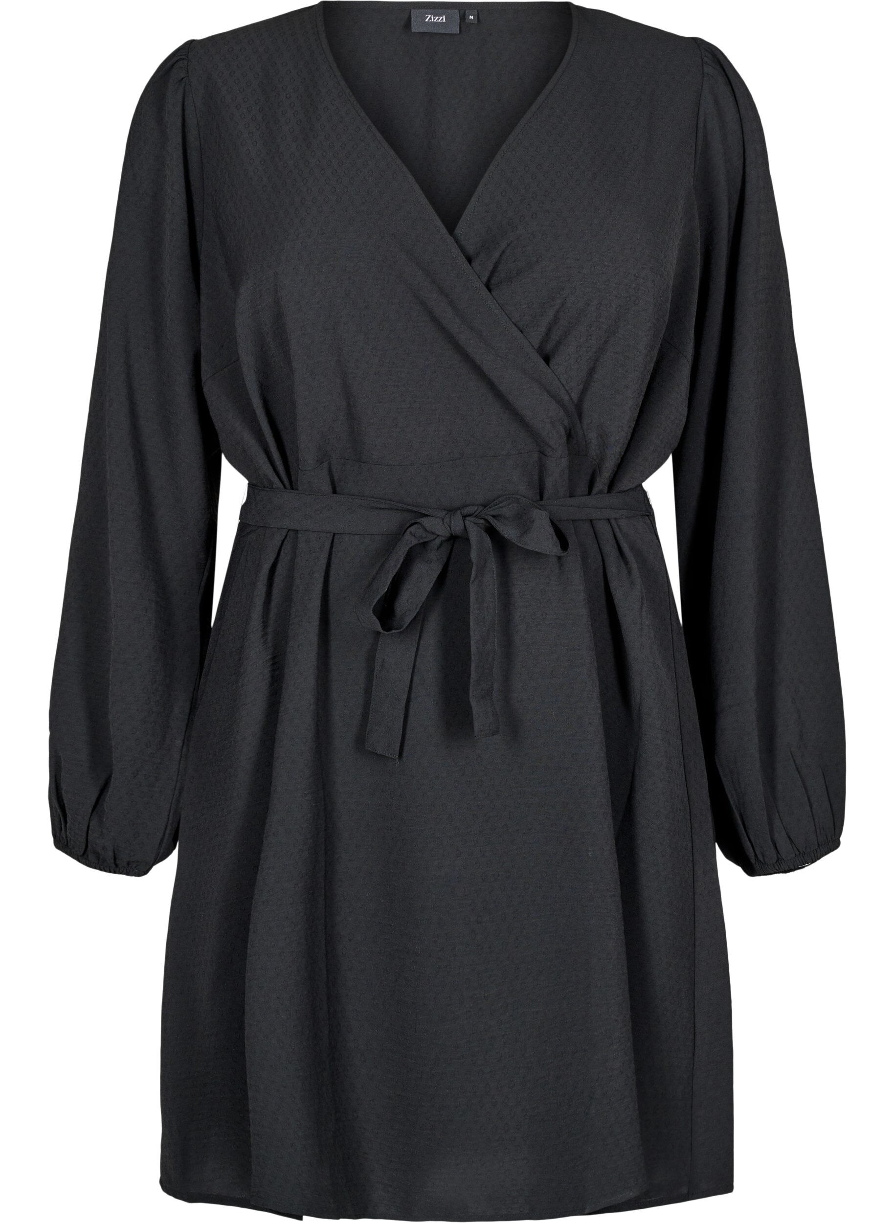 Zizzifashion Short wrap dress with tie belt, Black, Packshot image number 0