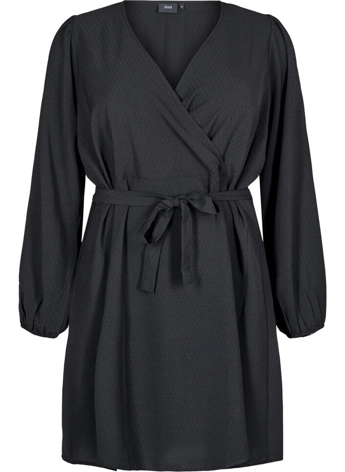 Short wrap dress with tie belt, Black, Packshot image number 0