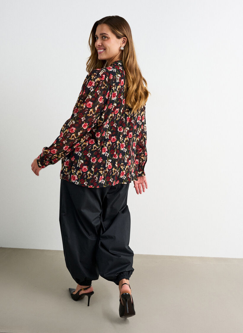 Blouse with all-over print and short button placket, Rose, Model image number 2