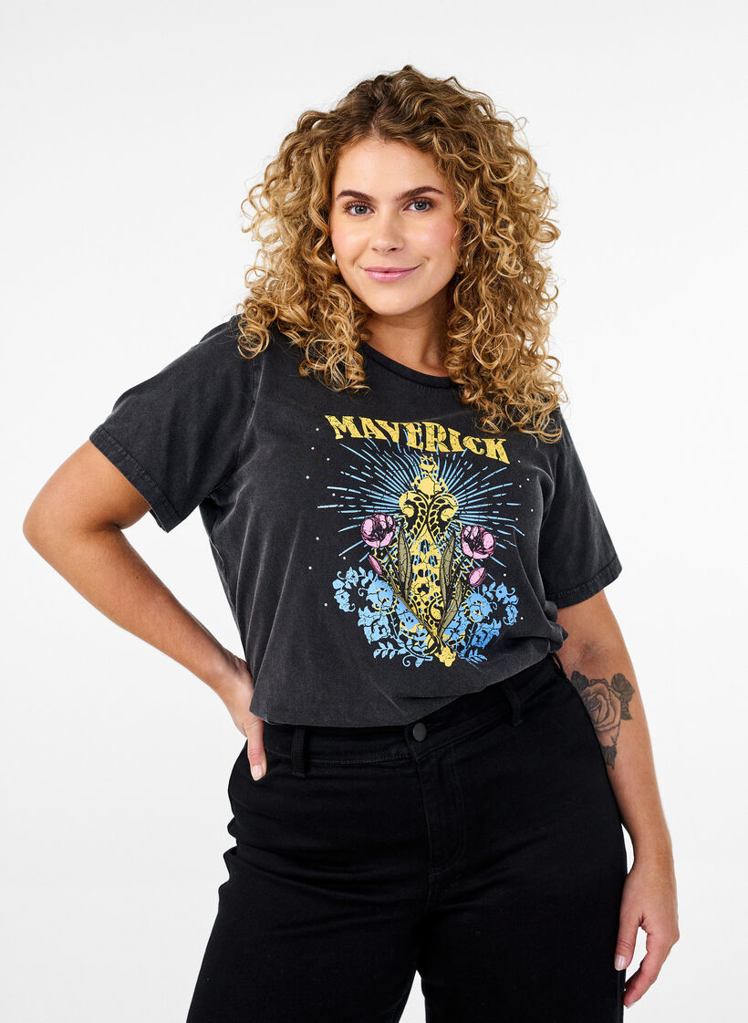 T-shirt in organic cotton with graphic print, Grey, Model image number 0