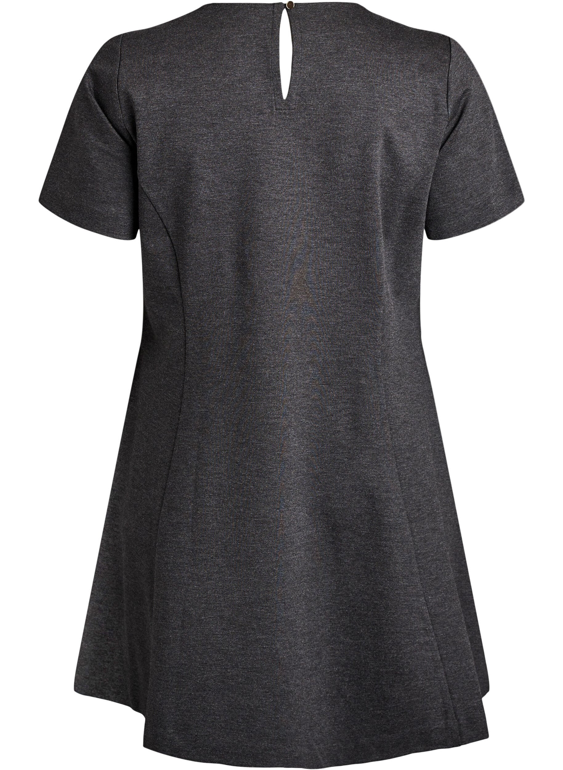 ZizzifashionShort A-line jersey dress, Dark Grey, Packshot image number 1