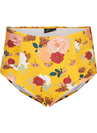 High-waisted bikini bottoms with floral print, Yellow Flower Print, Packshot image number 0