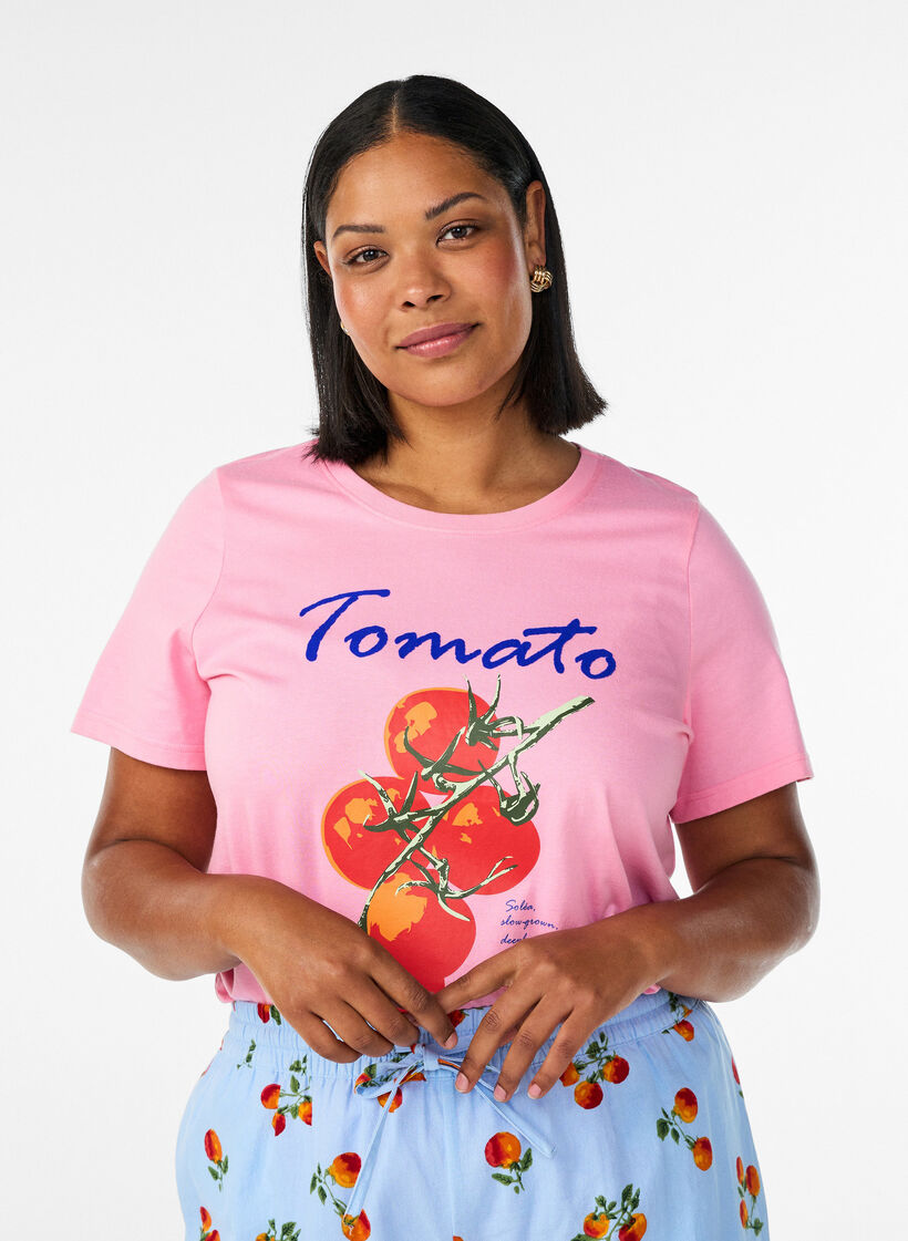 Organic cotton T-shirt with tomato print, Pink, Model image number 0