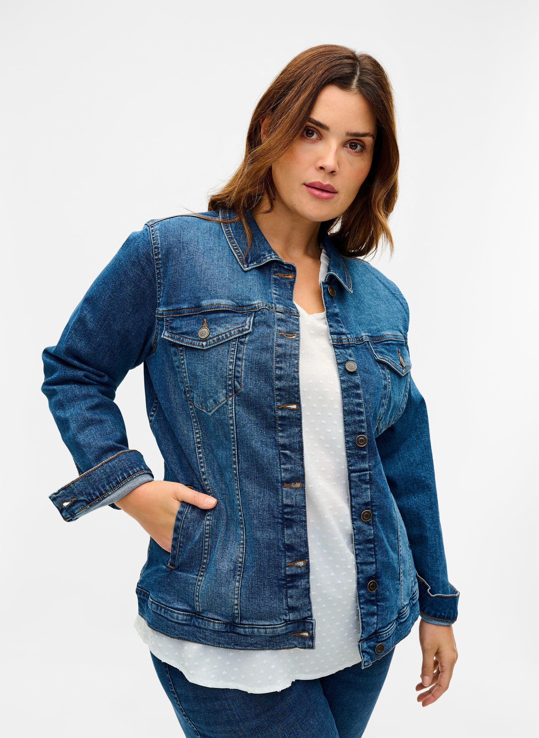 Zizzifashion Short cotton denim jacket, Blue denim, Model image number 0