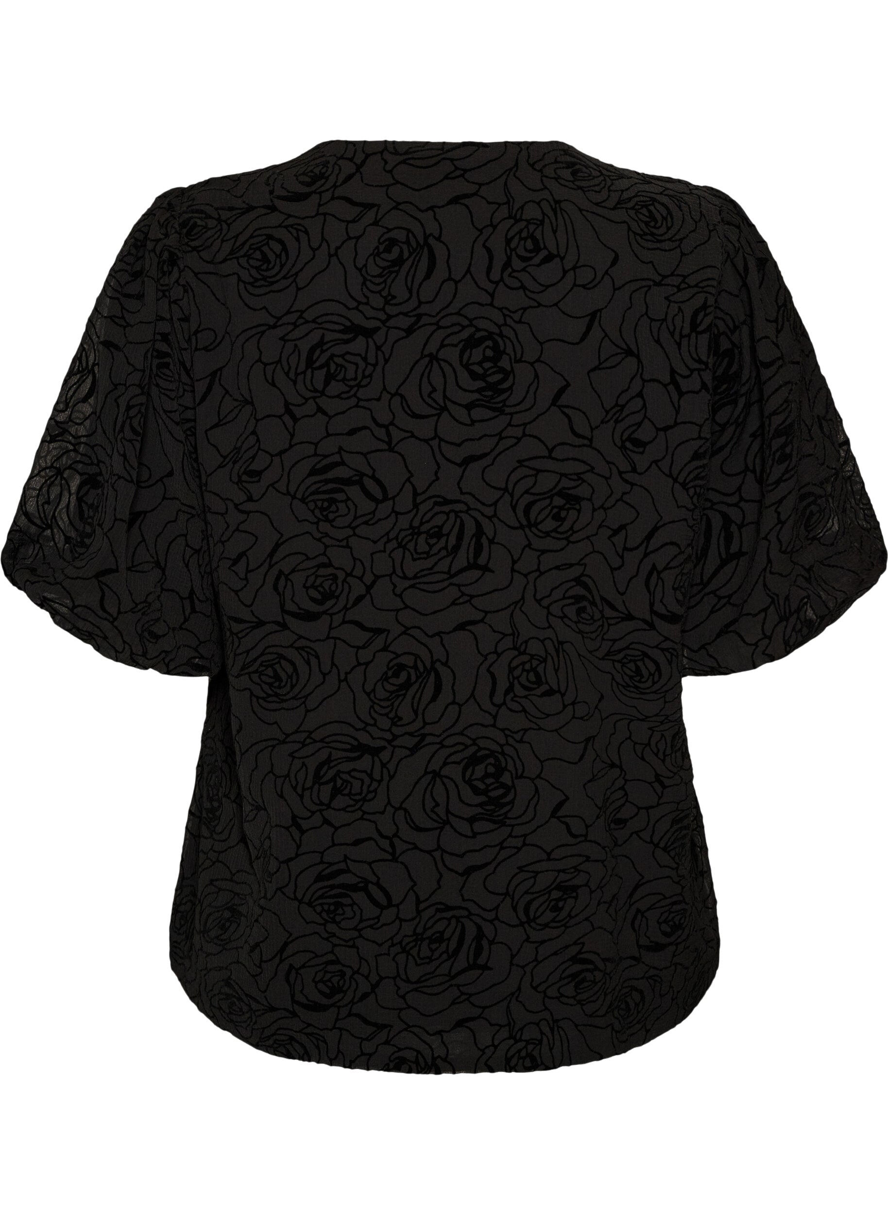 ZizzifashionBlouse with floral pattern and balloon sleeves, Black, Packshot image number 1