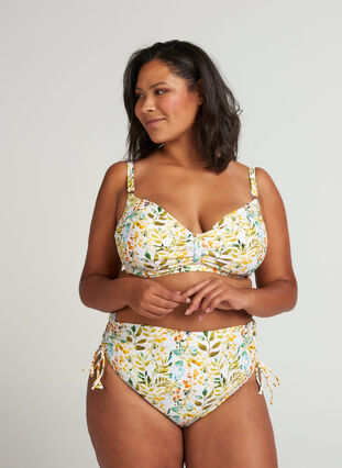 Printed bikini bottoms with a high waist, Small White Flower, Model image number 0
