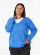 Knitted blouse with V-neck and raglan sleeves, Blue, Model image number 0