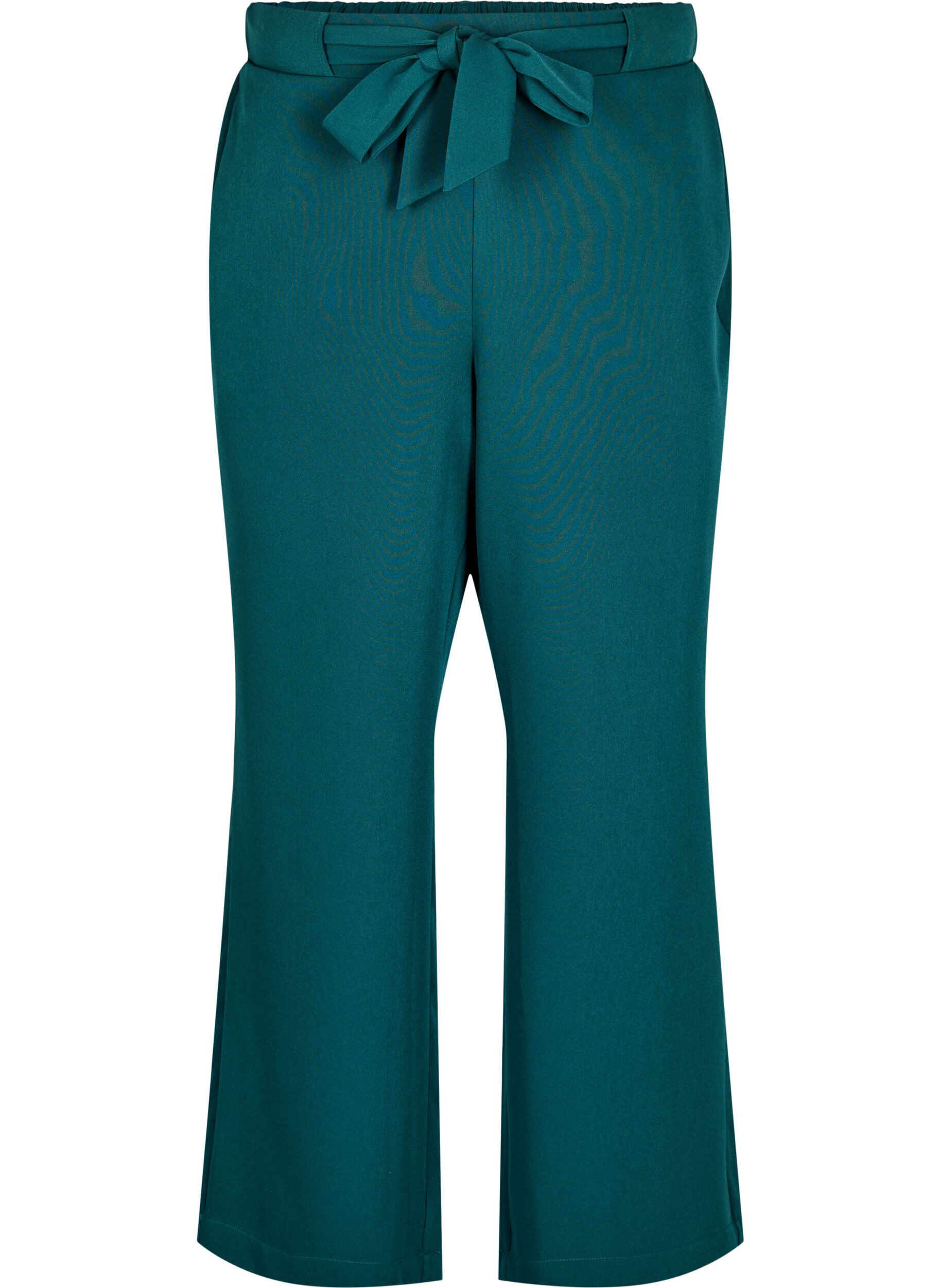 Zizzifashion Loose trousers with high waist and tie belt, Green, Packshot image number 0