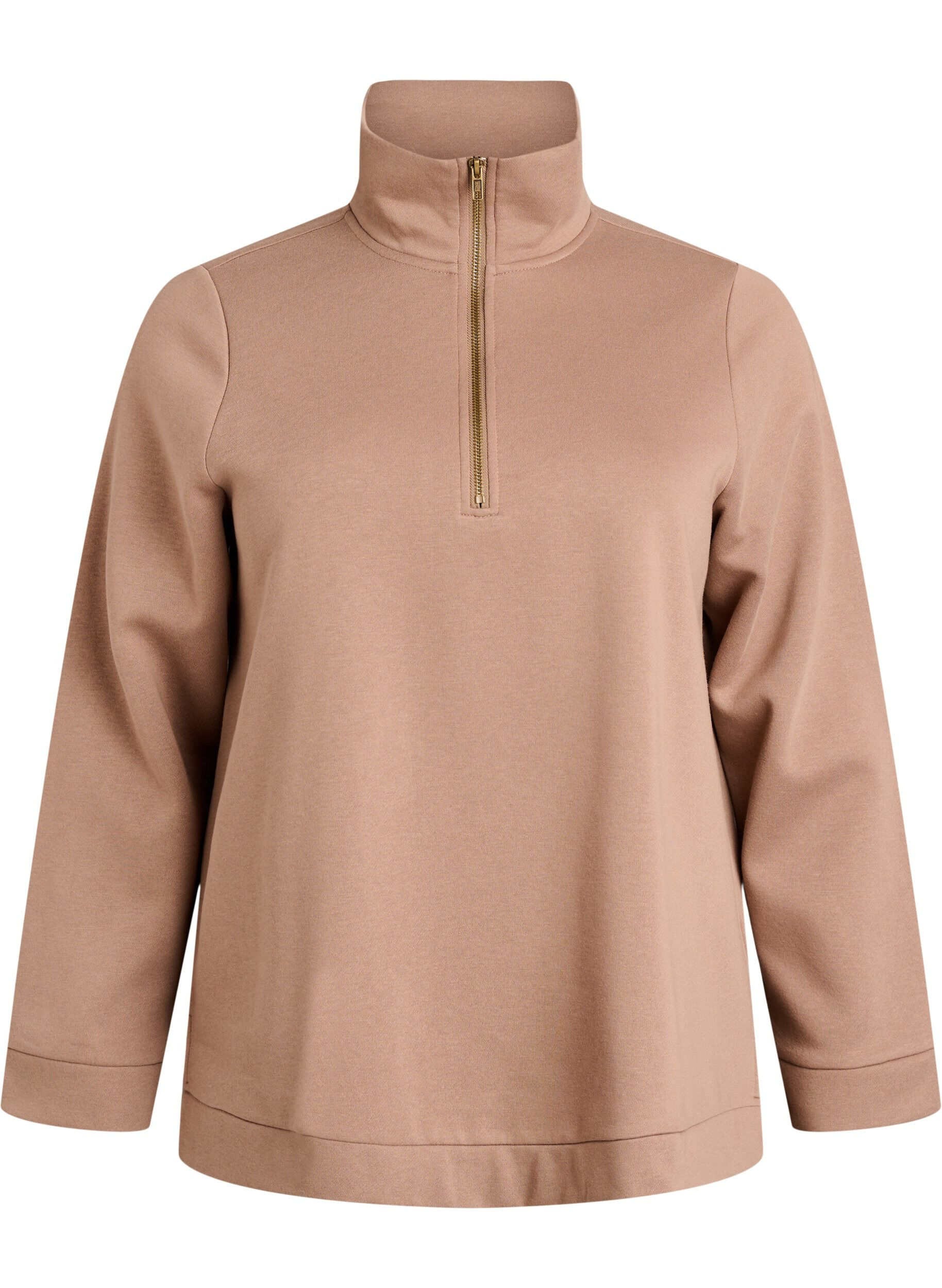 Sweatshirt with high neck and zipper closure