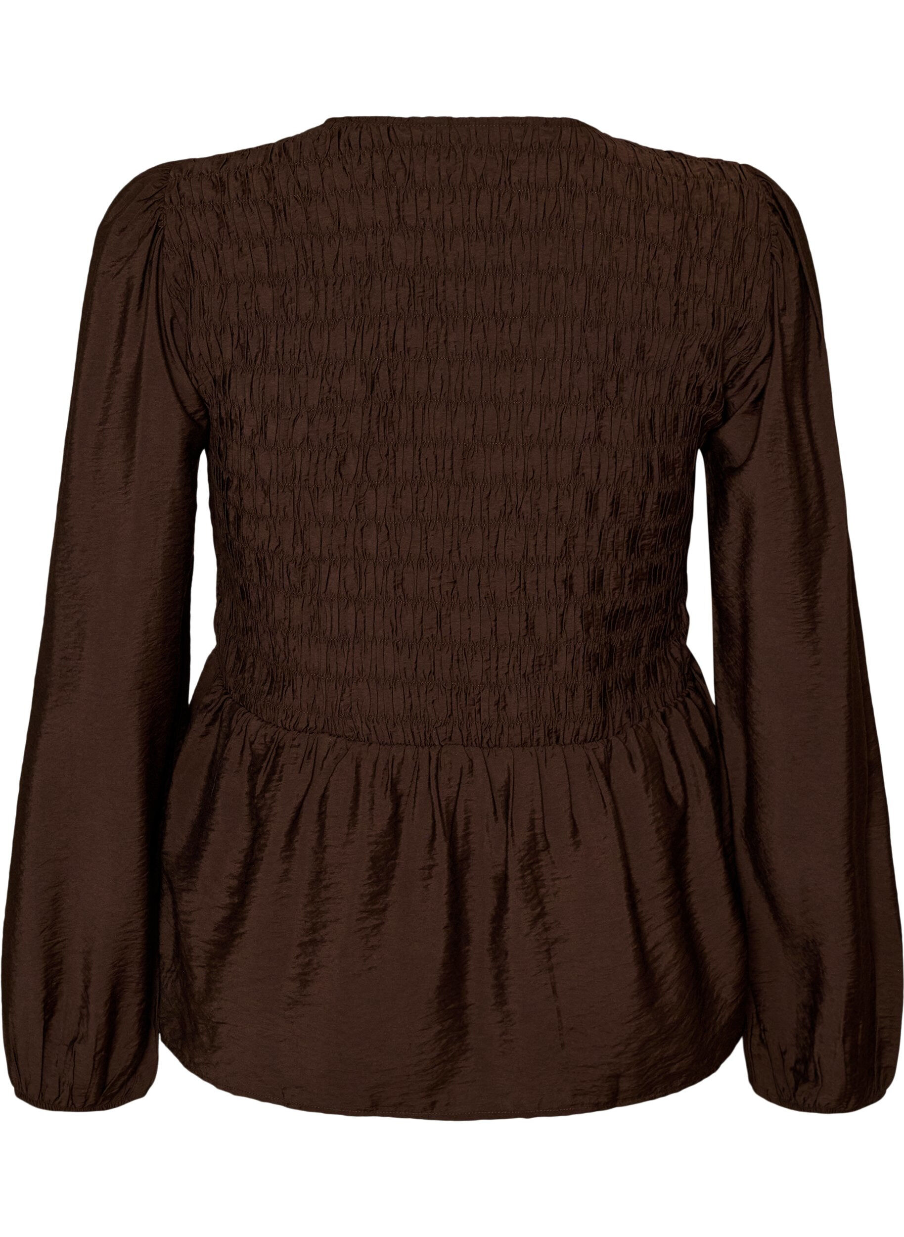 ZizzifashionBlouse with smock and long sleeves, Brown, Packshot image number 1
