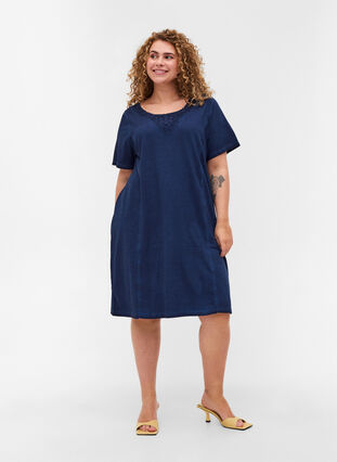 Dress with lace details and short sleeves, Blue Washed , Model image number 2