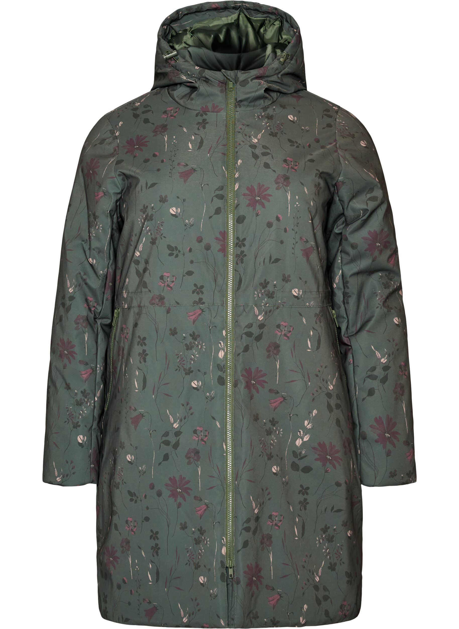 ZizzifashionPadded winter jacket with floral print, Green, Packshot image number 0