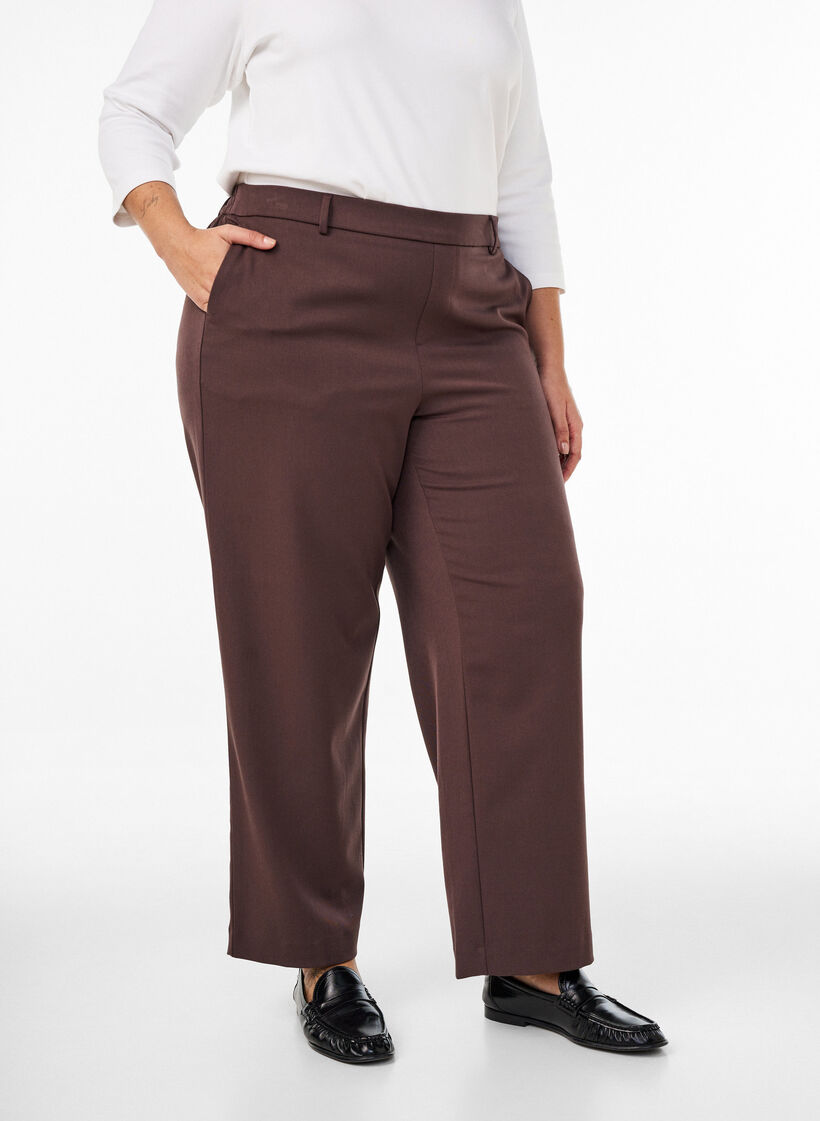 High-waisted tailored trousers with straight fit, Brown, Model image number 2