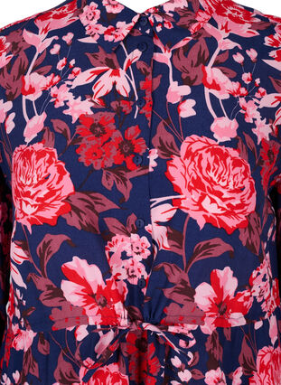 Floral viscose midi dress with adjustable waist tie, Flower AOP, Packshot image number 2