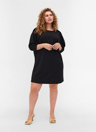 Solid-coloured tunic with 2/4 sleeves and pleated fold, Black, Model image number 2