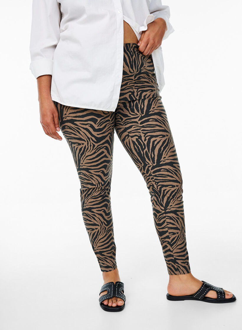 Viscose leggings with zebra print, Brown, Model image number 0