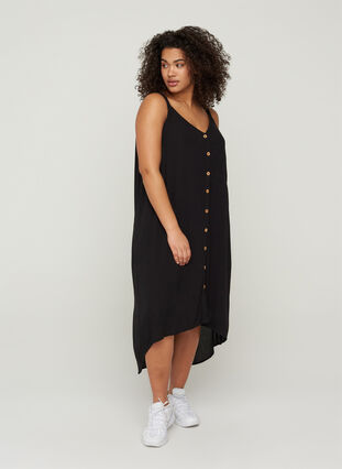 Button-through beach dress in viscose, Black, Model image number 2