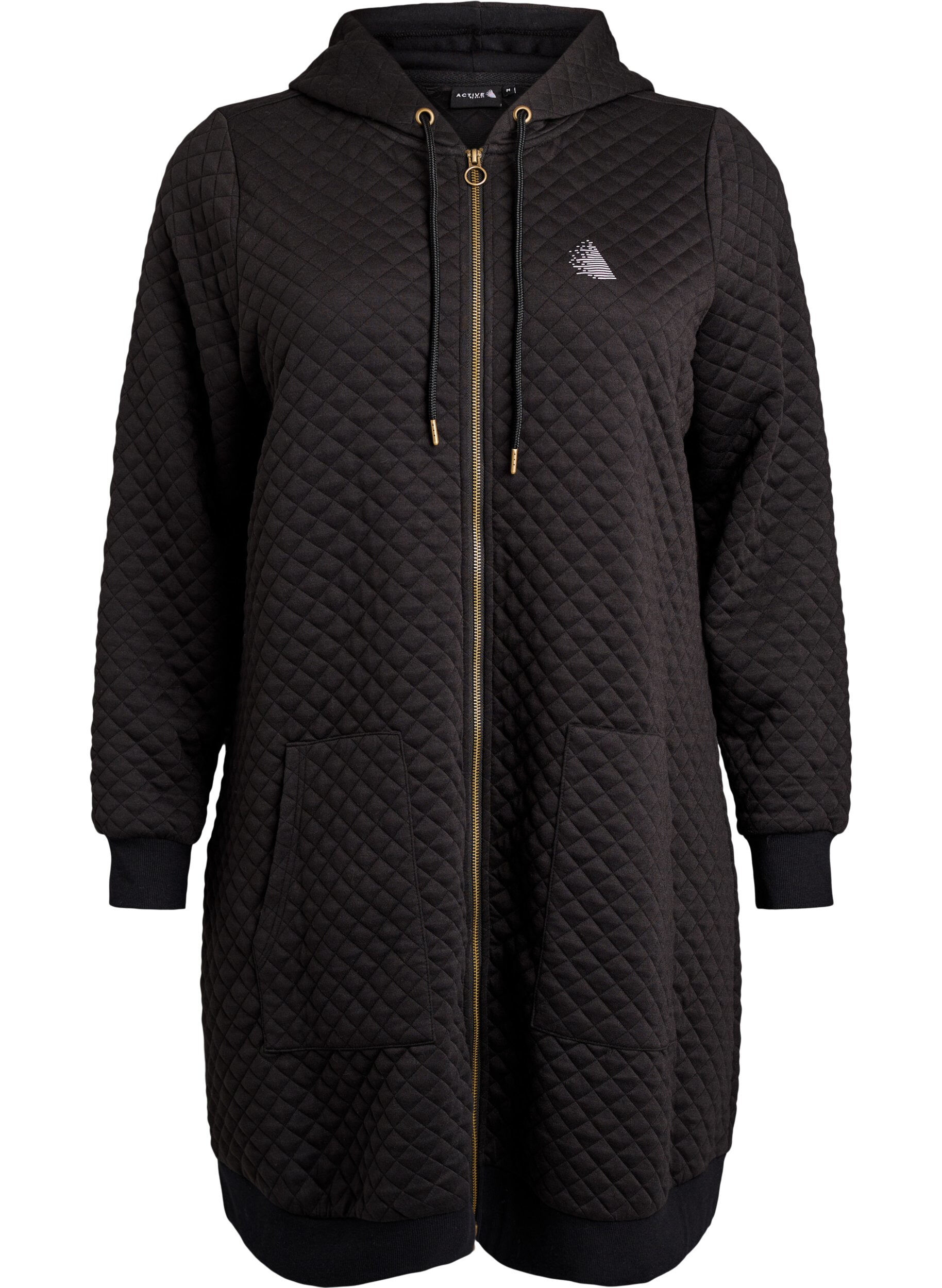 Zizzifashion Long quilted zip-up hoodie with pockets, Black, Packshot image number 0