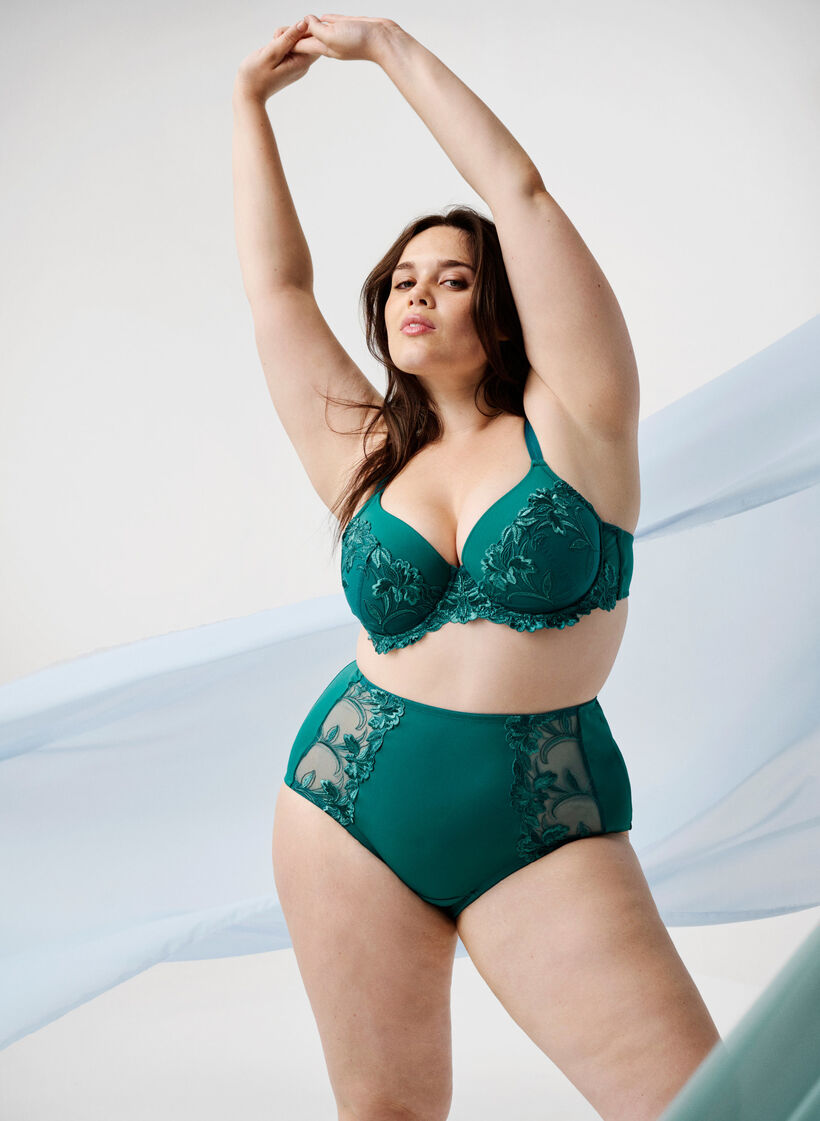 Lace bra with underwire and padding, Green-Blue Slate, Image