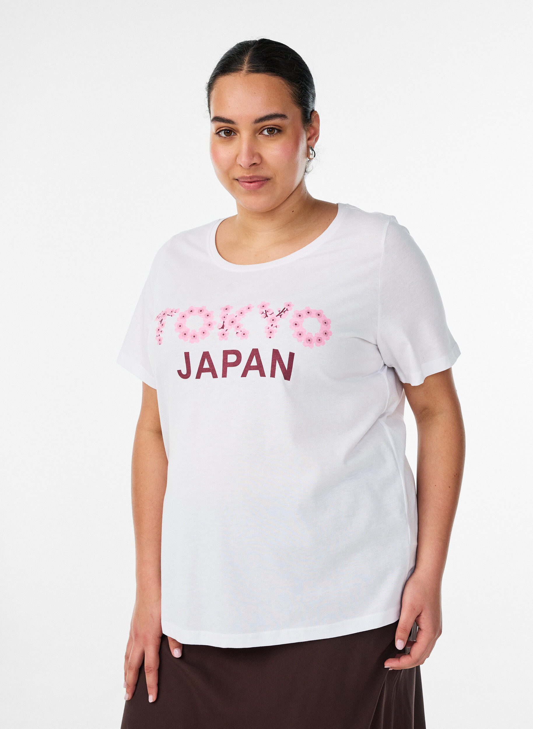 T-shirt with motif, White, Model