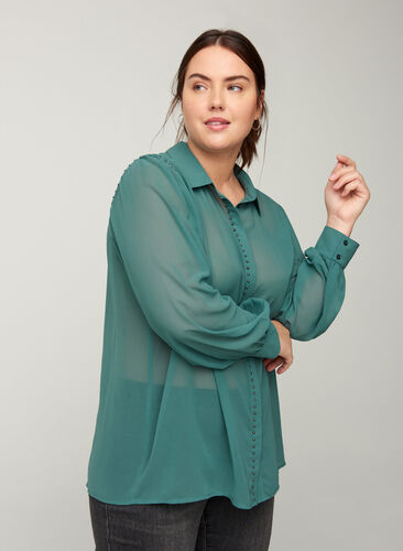 Long-sleeved shirt with studs, Sea Pine, Model image number 0