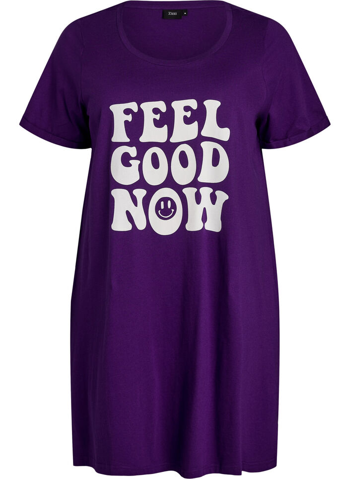 Short-sleeved nightgown in organic cotton, Blue, Packshot image number 0