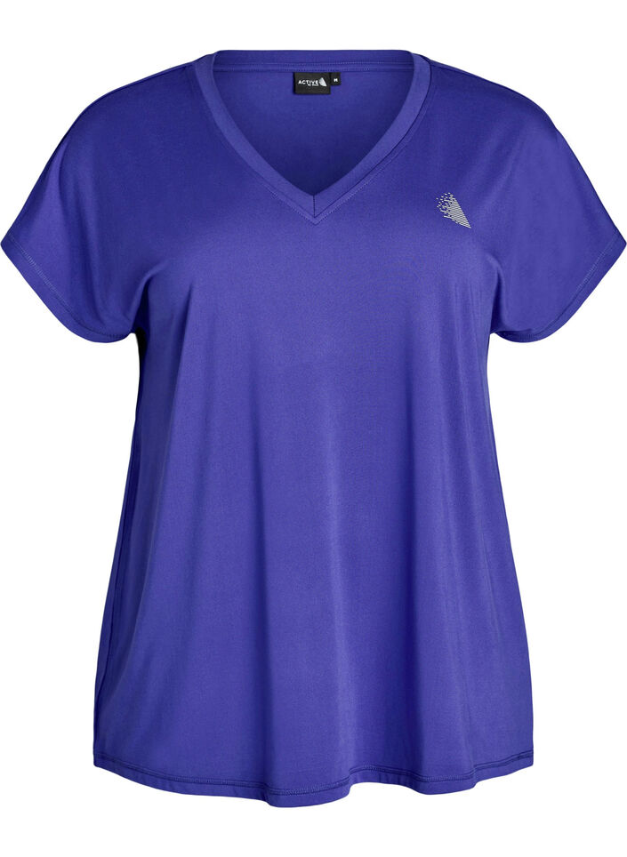 Loose training t-shirt with v-neck, Purple, Packshot image number 0