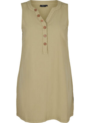 Sleeveless cotton tunic with buttons, Aloe, Packshot image number 0