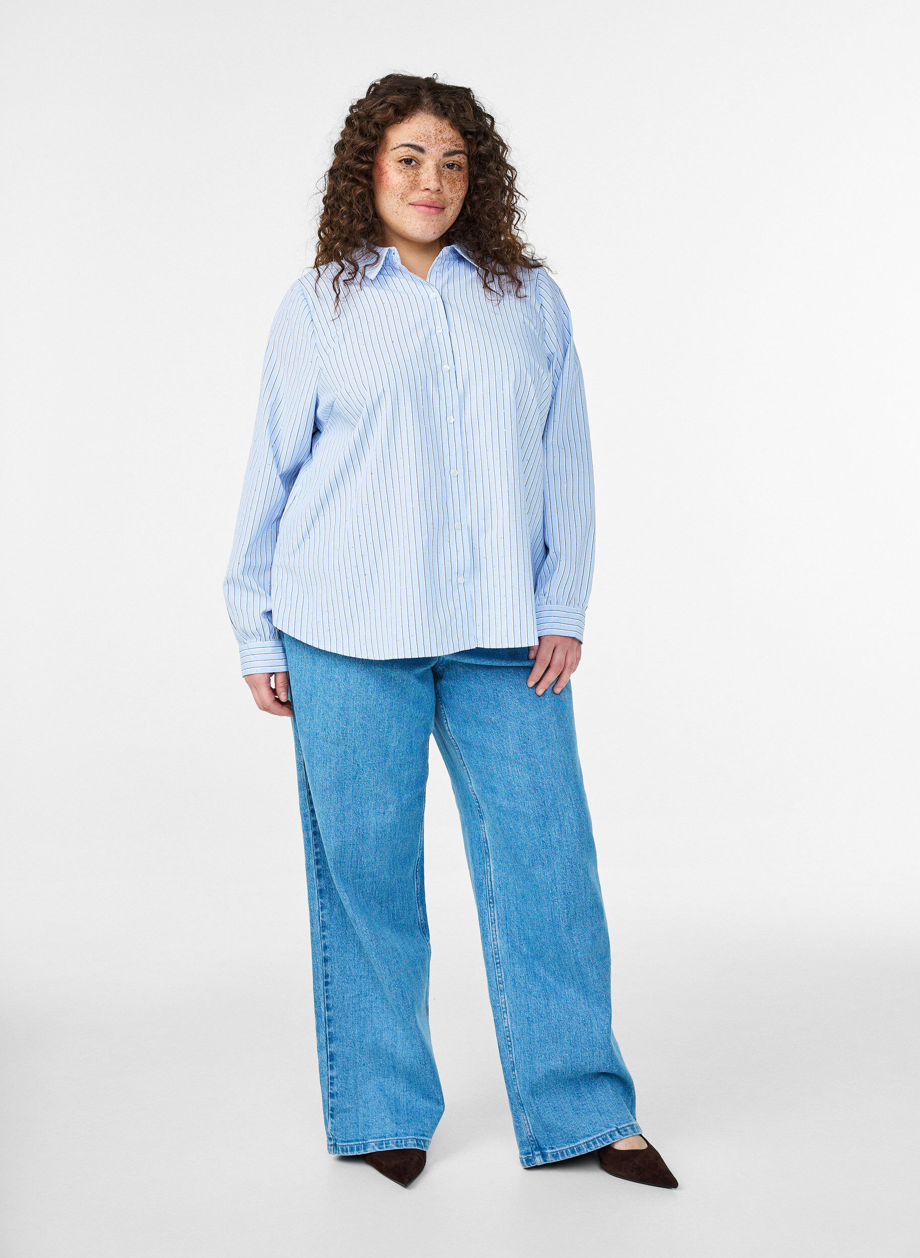 Zizzifashion Striped shirt with studs, Light Blue, Model image number 1